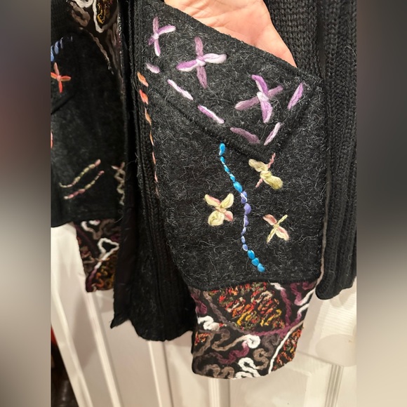NWT Liquid By Sioni M Embroidered Button Up Sweater Jacket  Boho Art Mohair Knit - Picture 4 of 10